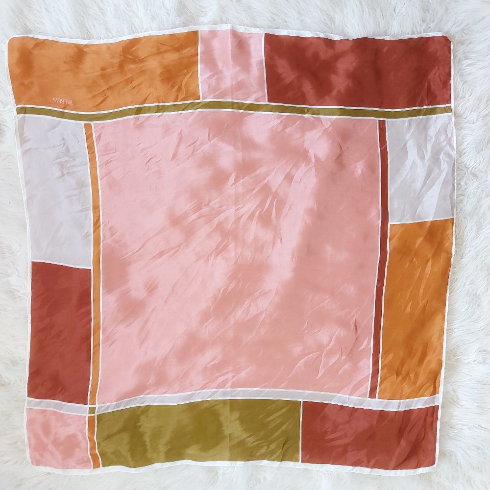 bill blass Pink, Rust & green Colorblock Silk Scarf